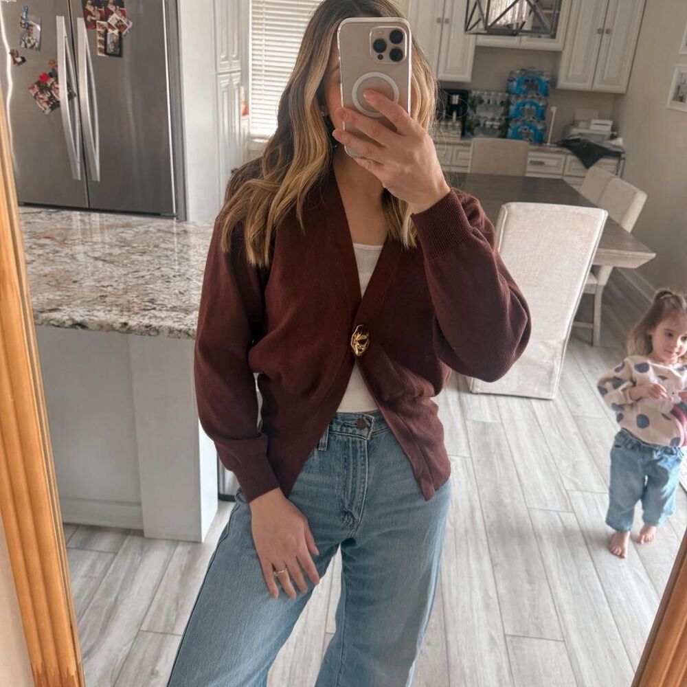 Unbranded Women's Burgundy and Brown Cardigan